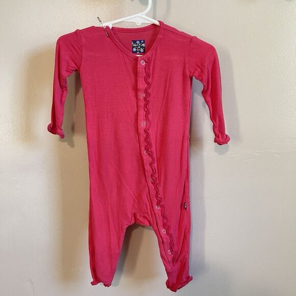 Kickee Pants Other - Kickee Pants Bamboo Ruffle Snap Romper Bright Pink 3-6m